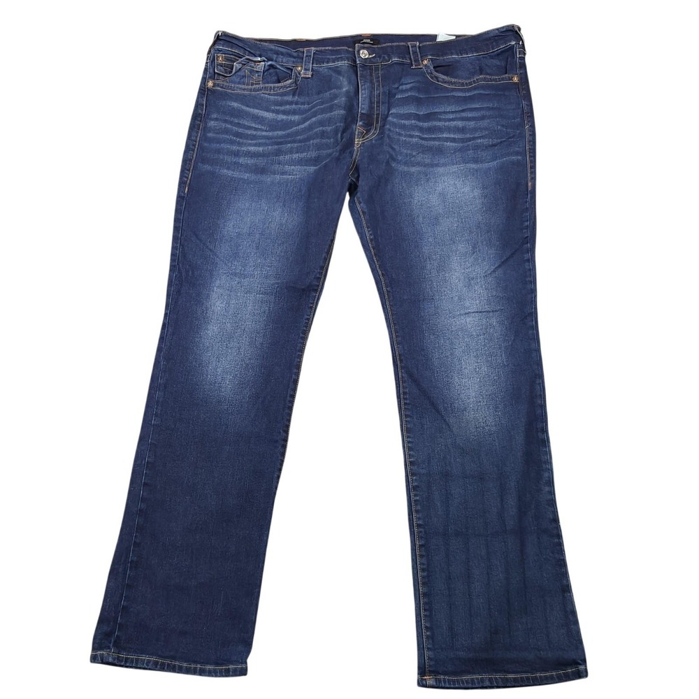 True Religion Ricky Jeans Mens 46x34 Blue Wash Relaxed Straight Stretch Denim